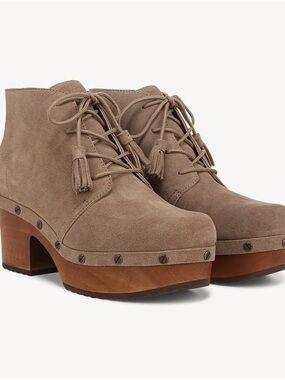 Dr. Scholl’s Taupe Suede Lace-Up Clog Booties Women 7.5 - Vintage style
